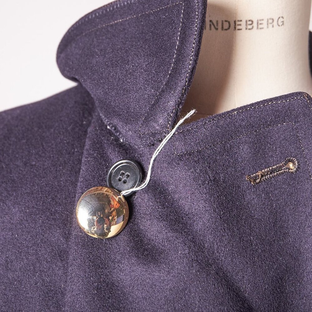 1960s Wool Uniform Pea Coat Gold Buttons and Blue Stripe Sleeve